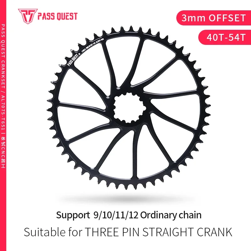 PASS QUEST 3mm Offset Chainring 40T/42T/44T/46T/48T/50T/52T/54T Narrow Wide Chainring for SRAM GXP Gx xx1 Eagle 10S 11S 12S