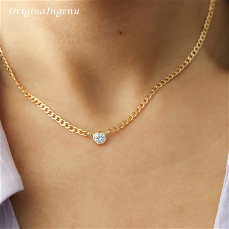 14K Gold Filled Curb Chain Necklace Boho Choker Dainty CZ Necklace Minimalist Jewelry Tarnish Resistant 3MM Chain Necklace