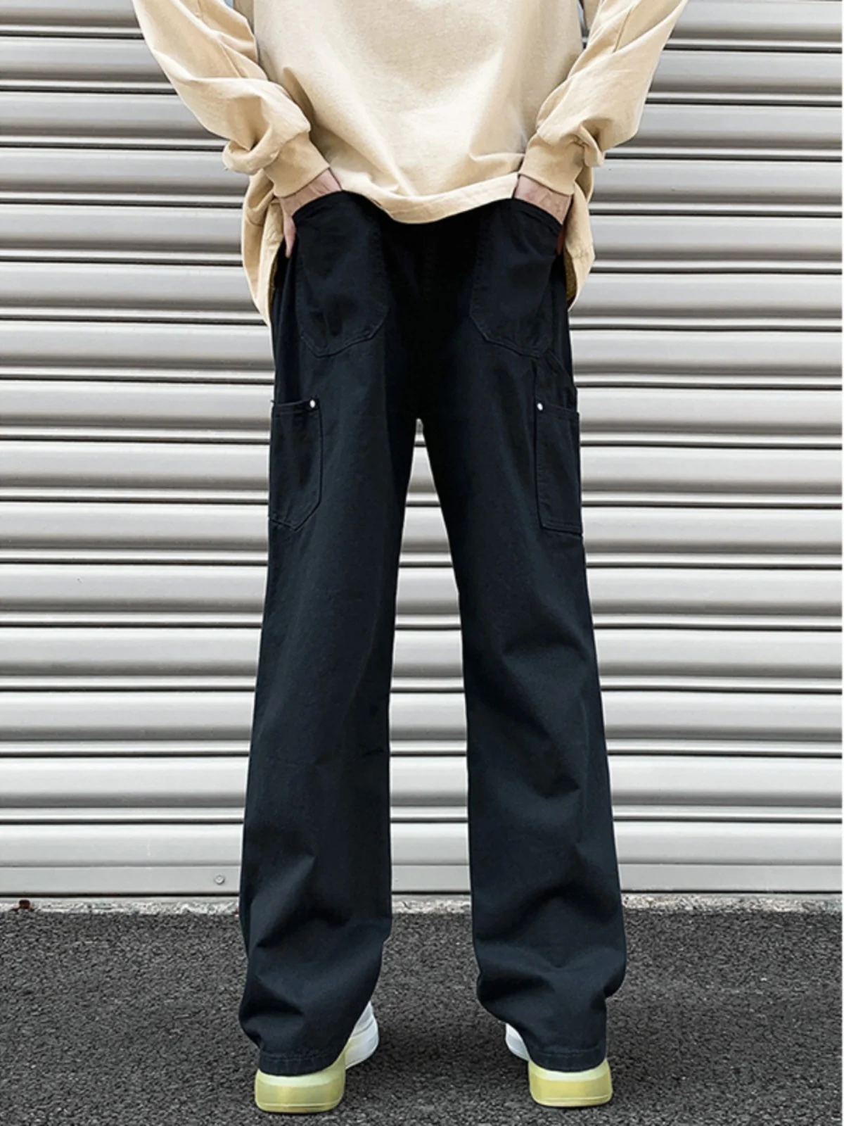 

Джинсы Bla с прямыми штанинами, мужская рабочая одежда, брюки-чоппер, винтажные американские повседневные брюки со средней талией, однотонные зимние моиные брюки