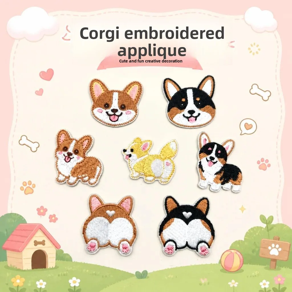 7Pcs Cute Corgi Iron On Patches Embroidered Dog Puppy Applique Badges for Clothing Jacket Jeans Backpack DIY Decor