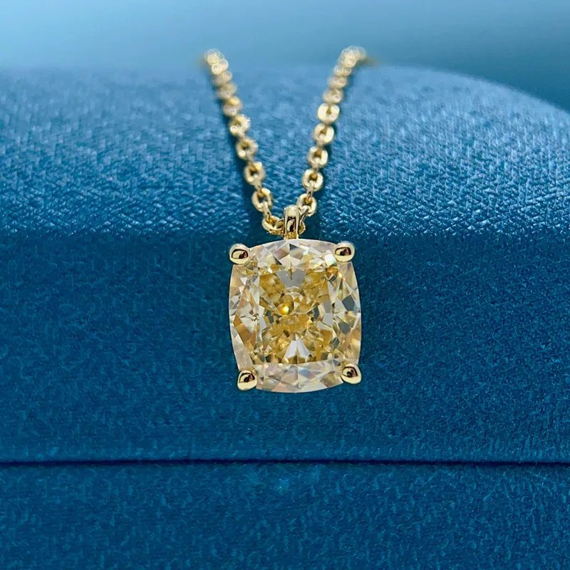 Luxury 100% Real 18k Gold  Women's Diamond Pendant Necklace Yellow Diamond Moissanite Necklace Smart Clavicle Chain