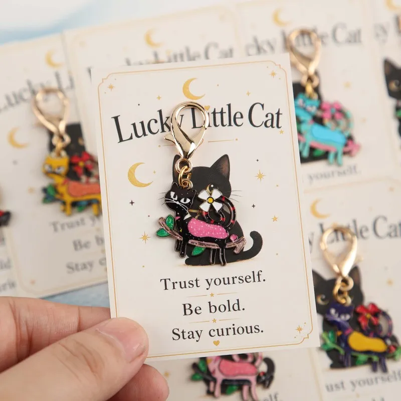 10itemLucky Little Cat Colorful Mixed Color Kitten Keychain Set Includes an inspirational greeting card Thanksgiving Day、Hallowe