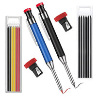 Solid Carpenter Pencils 2.8MM Lead Refills Construction Pencil with Built in Sharpener Woodworking Marking Pens Long Solid Tip