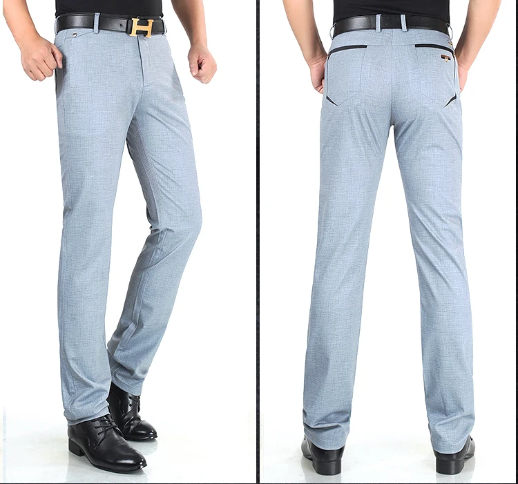 Men's Stretch Formal Dress Trousers Summer Straight Classic Fit Flat Front Pant Relaxed Total Freedom for Men