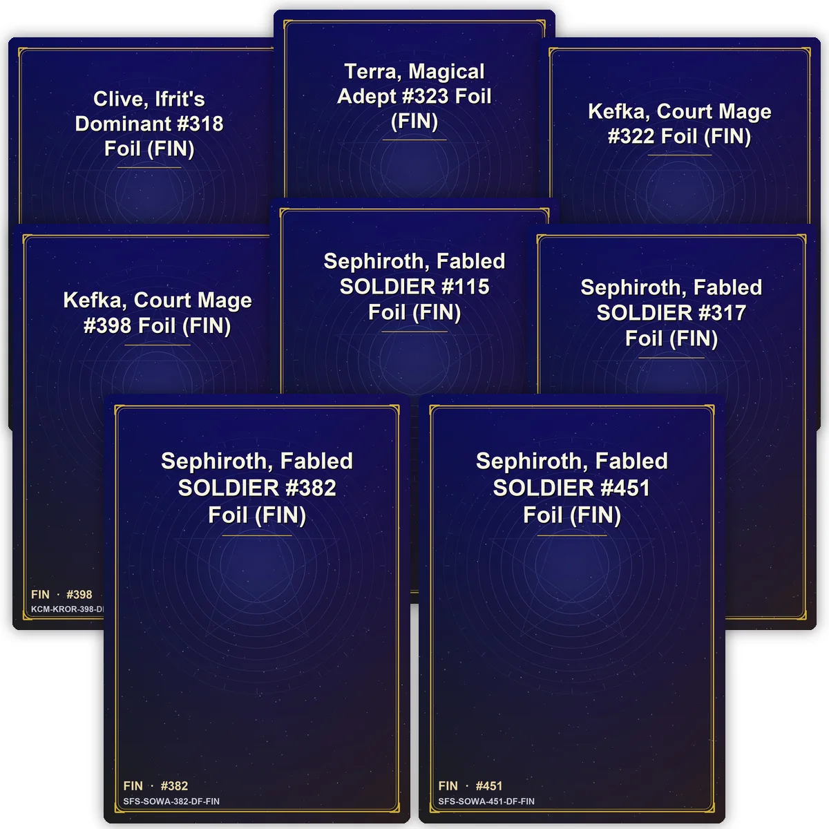 FIN Sephiroth/Kefka/Clive TCG Proxy Cards Double-Faced Foil Custom Top Quality Entertainment Game Collection Trading Cards