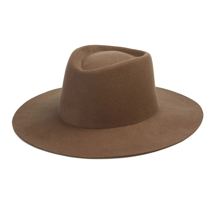 USPOP Minimalist Wide Brim Wool Fedora Hat for Autumn Winter Unisex 57cm Adjustable Plain Felt Jazz Hat for Outdoor Styling