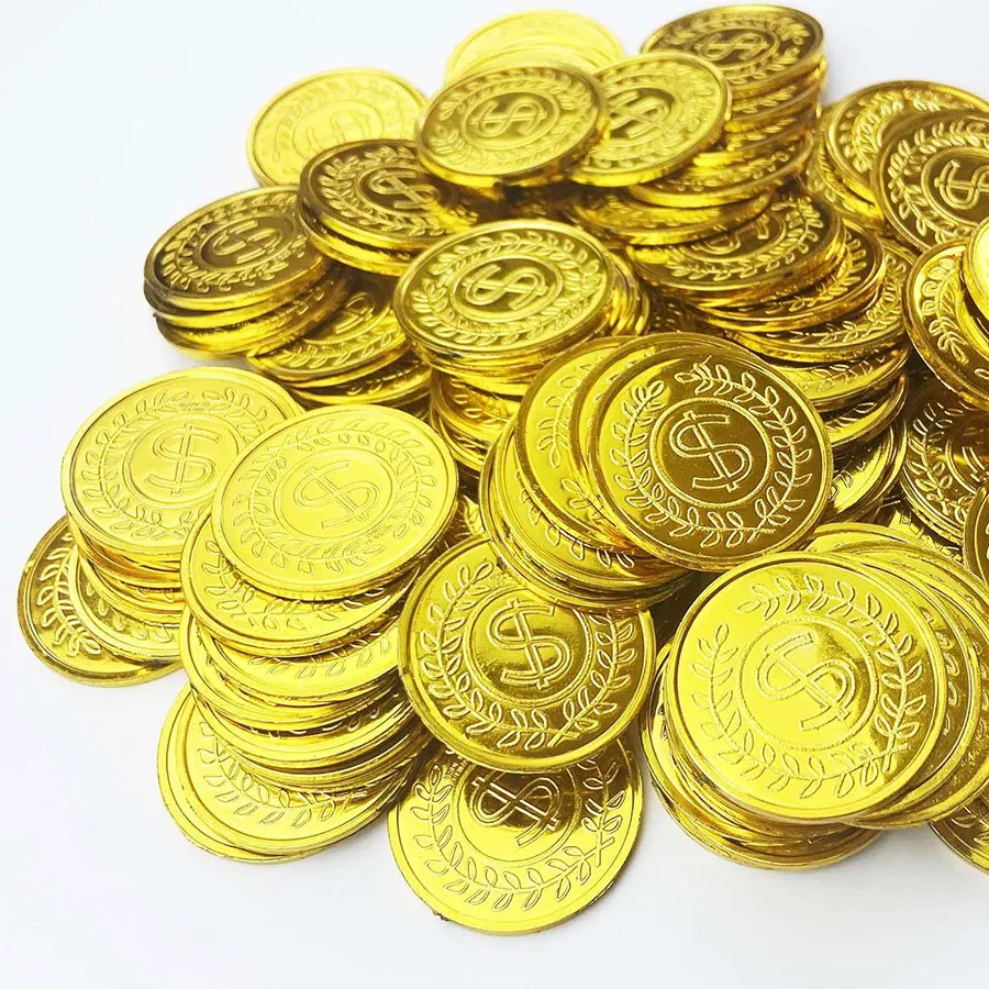 150PCS Plastic Pirate Coins Silver And Gold Bulk Treasure Hunt For Kids Gifts Halloween Cosplay Party Supplies Classroom Prizes