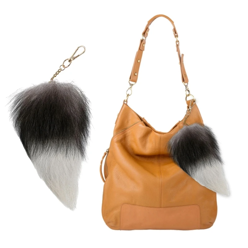 Foxes Furs Tail Pendant Keychain Keys Holder for Purse Bag Decoration