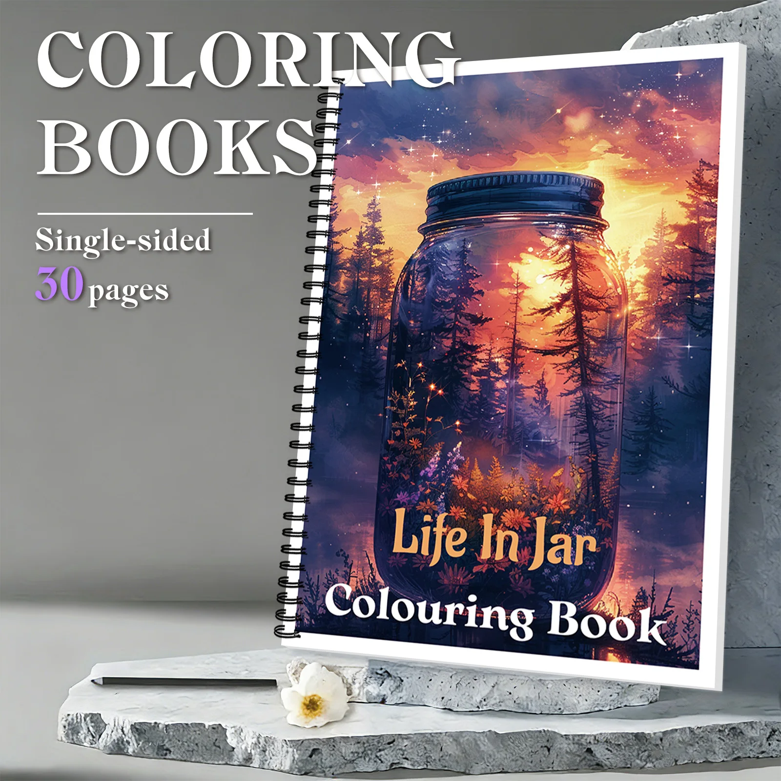 

1PC Drawing Books, Whimsical Mushroom & Jar-Themed Spiral Life In Jar Colouring Book, For Relaxing Intricate Coloring Moments