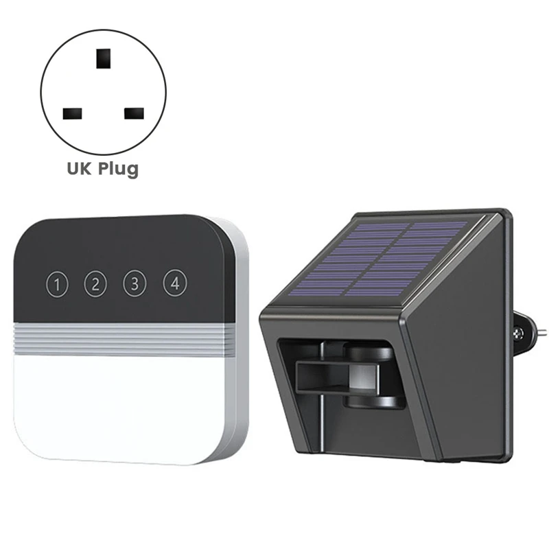 Solar Driveway Alarm Infrared Detection Wireless Doorbell 4-Way Induction Area Display Doorbell Easy To Use (UK Plug)