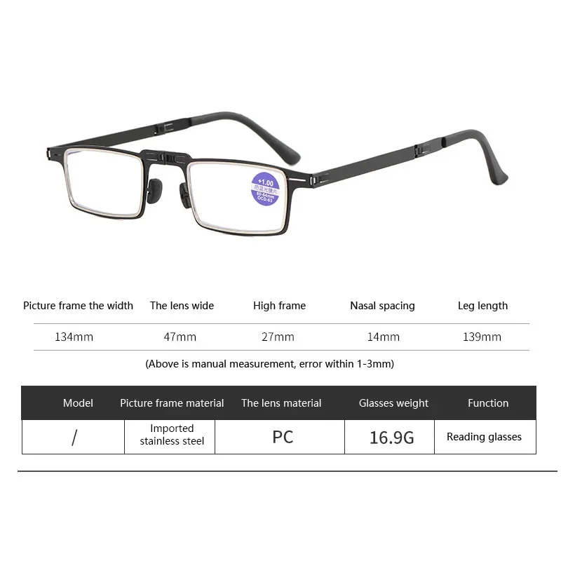 Portable Folding Reading Glasses Blue Light Blocking Readers Glasses for Women & Men New Anti Eyestrain Reading Eyewear