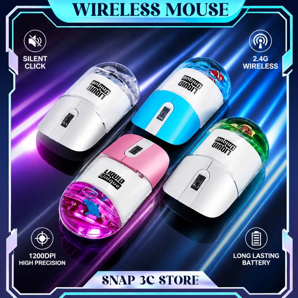 Cute Aqua Mouse Y2K Liquid Floating Animal Wireless Bluetooth Mouse 2 4G Silent Transparent Gaming Mice for Girls Gift