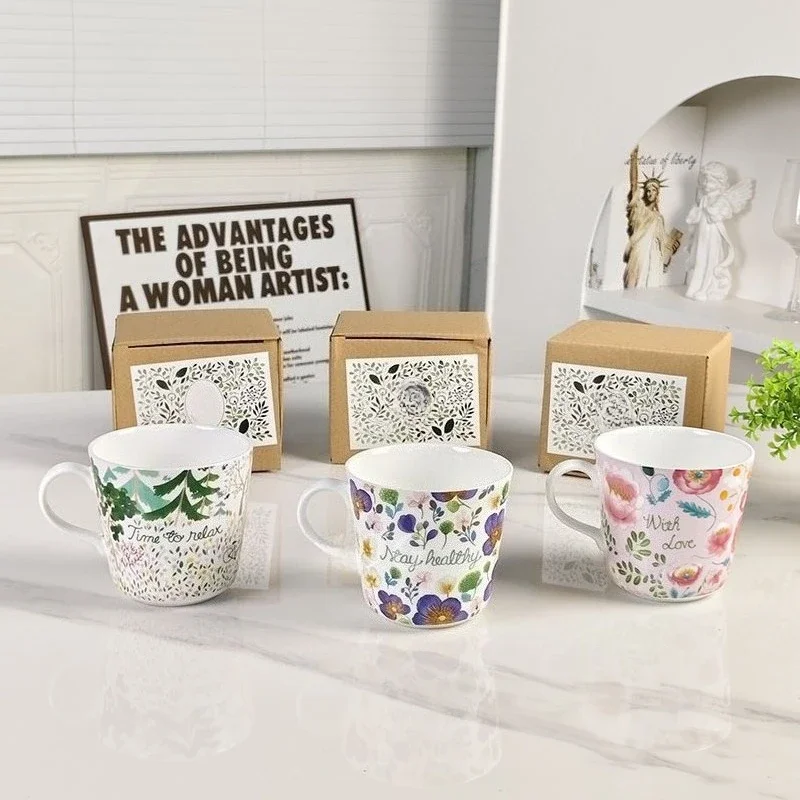 Fresh And Elegant Floral Bone China Mugs Creative Country-Style Ceramic Water Cups Household Coffee And Milk Cups