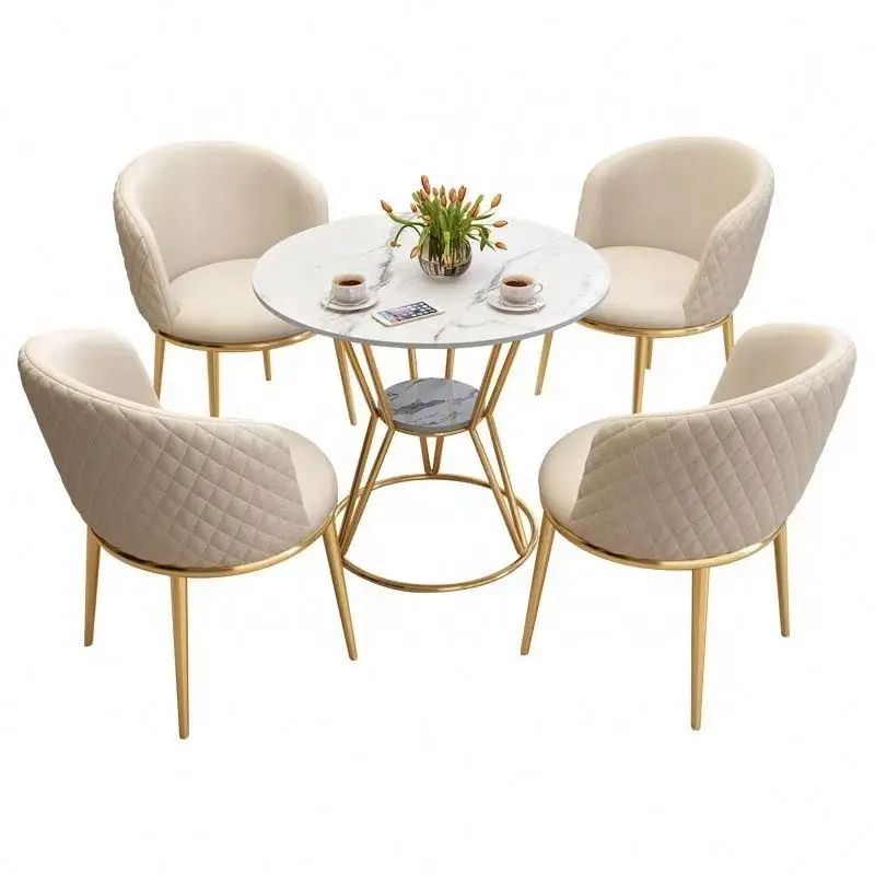 Modern Simple Cafe Furniture Rock Plate Table Leather Chair Business Negotiation Table And Chair Combination