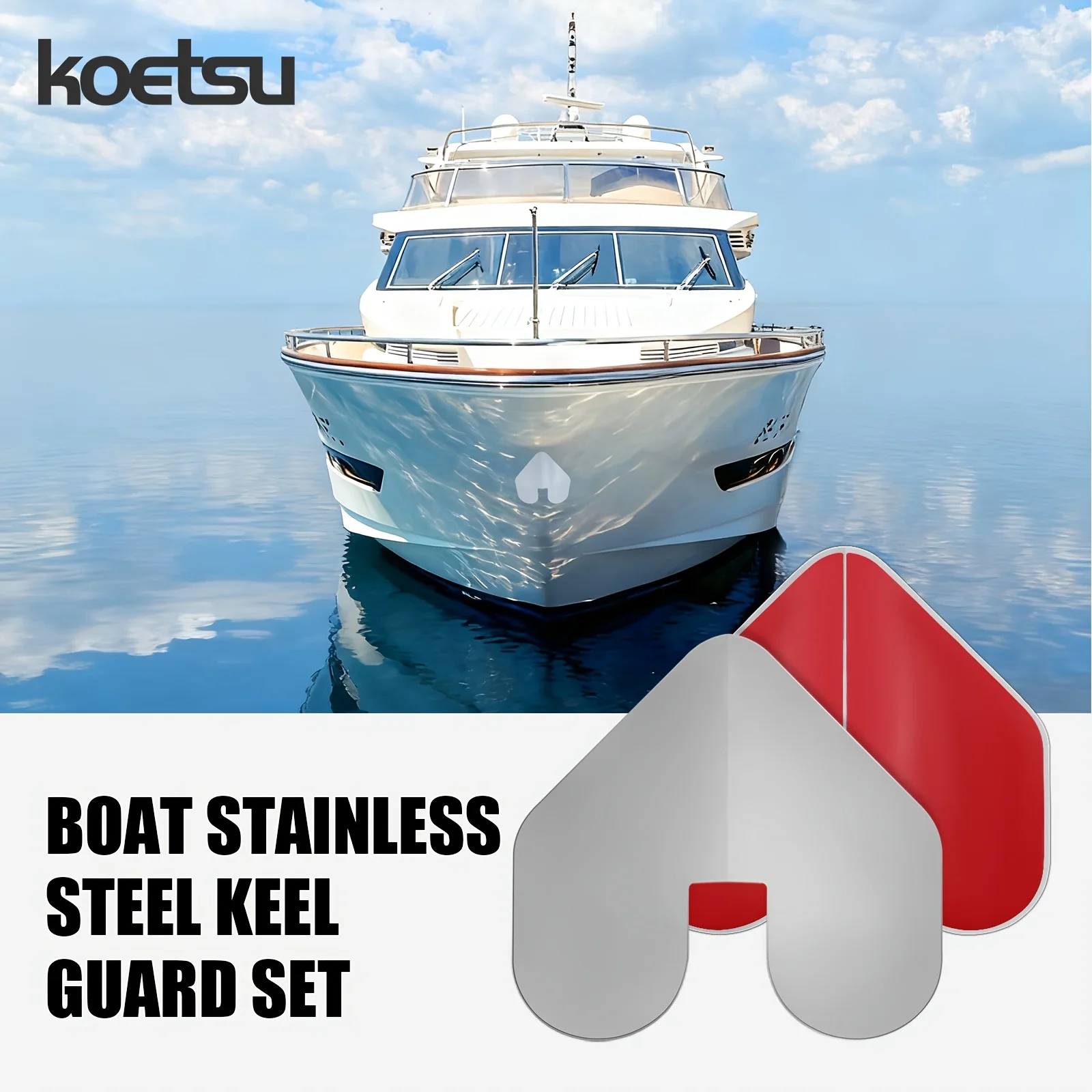 KOETSU  1 Pcs Bow Guard for Boats- Stainless Steel Boat Bow Protector Notched- Bow Keel Guard with Adhesive for Protection Boats