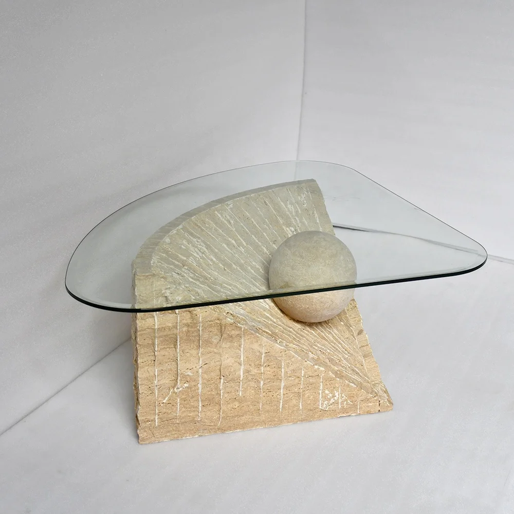 OEM ODM Modern Nordic Customized Size Home Furniture Extensible Tempered Glass Travertine Side Table for Living Room Coffee