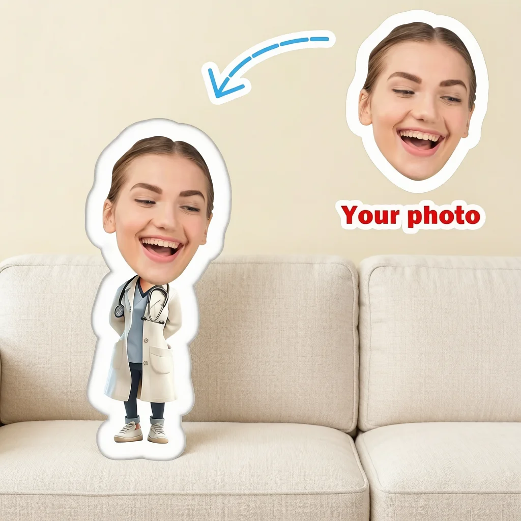 New Big Head Doctor Customized 3D Facial cushion Pillow Personalized Photo Cushion, Bright Colors, Velvet Fabric, Unique Gift