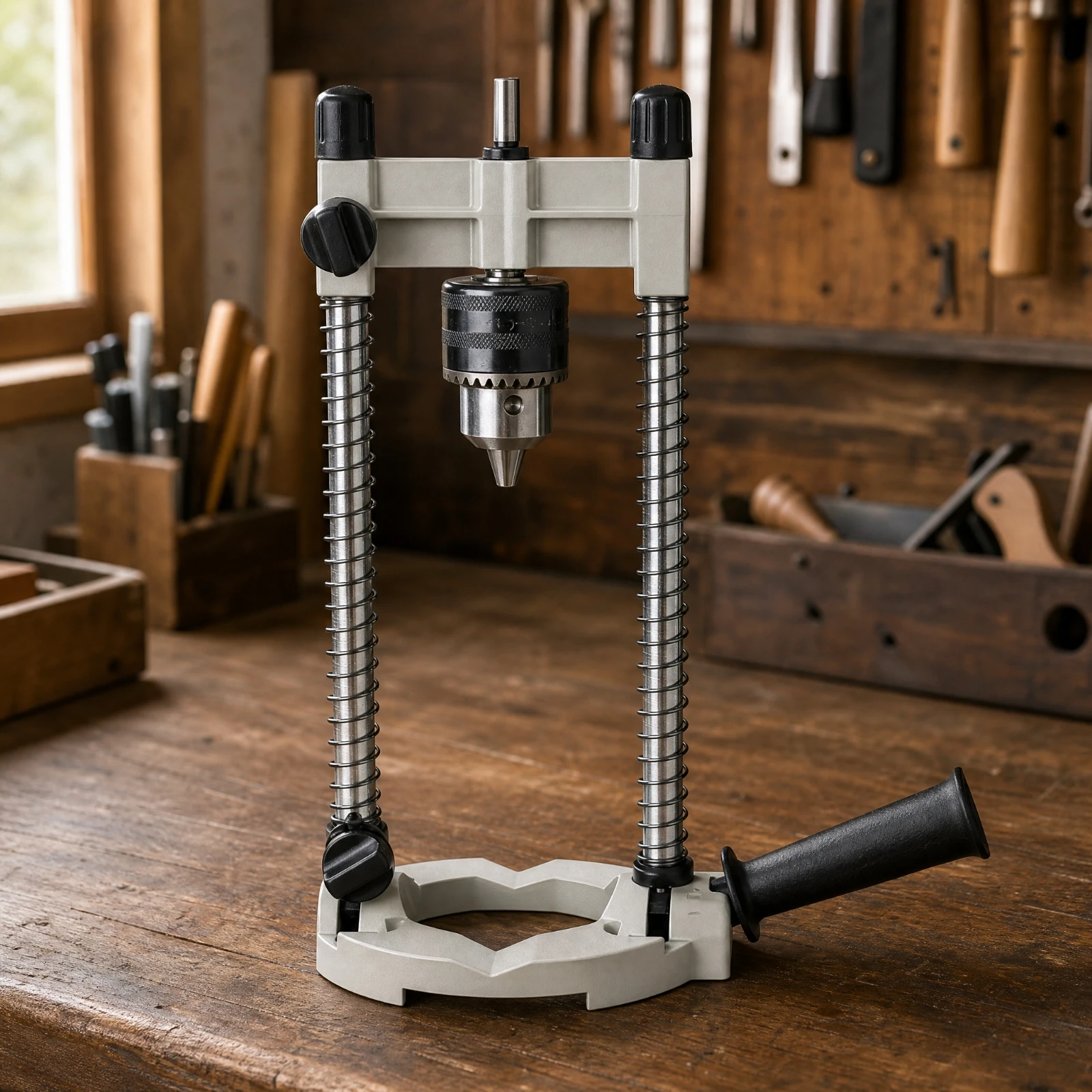 Model 7101A Drill Stand Stable Hand Drill Guide Stand Sturdy Repeatable for DIY Enthusiasts, Centered Hole Drilling