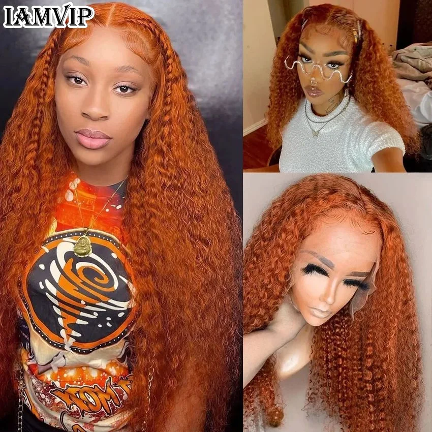 Fashion Orange Ginger HD Lace Front Wig Human Hair 30 Inch Curly Lace Wigs Deep Wave 13X4 13X6 Hd Lace Transparent Frontal Wigs