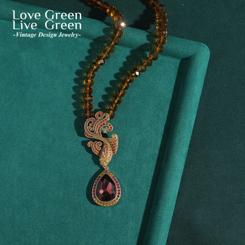 

Vintage Purple Crystal Beaded Necklace Water Drop Pendan Jewelry For Woman Luxury High Quality Christmas 2025 Trends Accessories