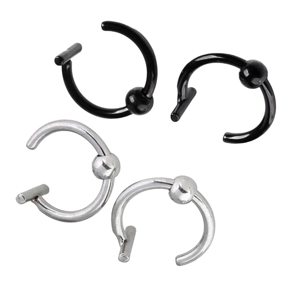 Conjunto de anel de nariz falso, 4 unidades, aço inoxidável, piercing corporal, joias, cor preta e aço, uso versátil para mulheres, homens, nariz