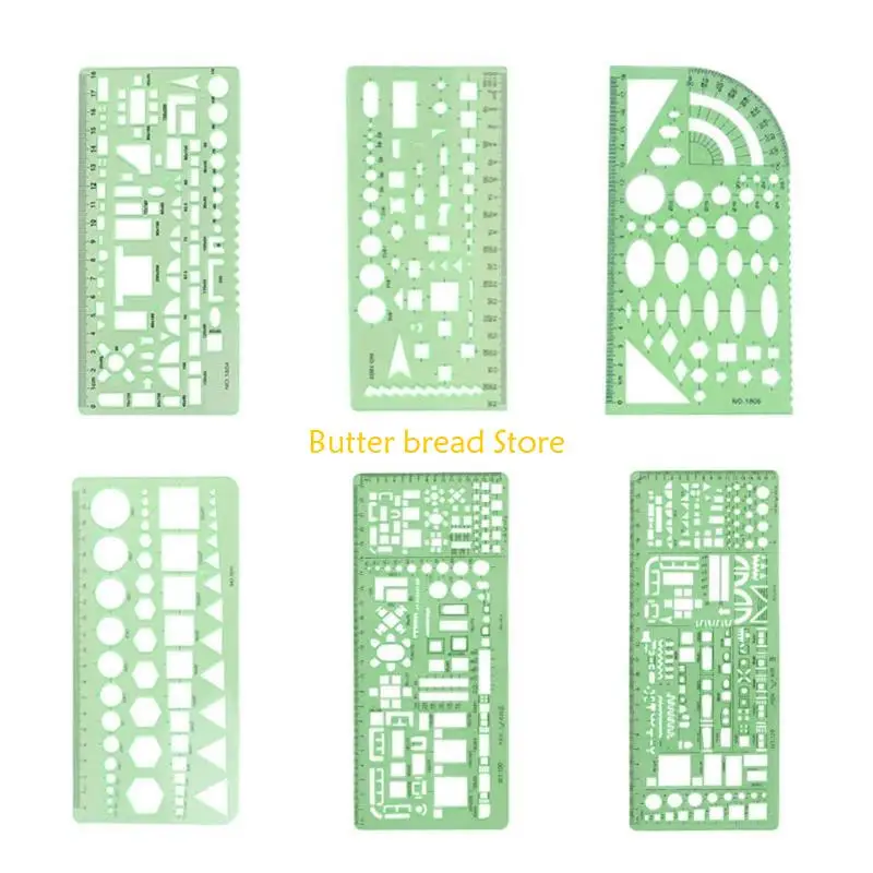 W89C Architectural Templates Landscaping Architecture Drafting Ruler Shapes Drawing Stencils for School Work Green Plastic