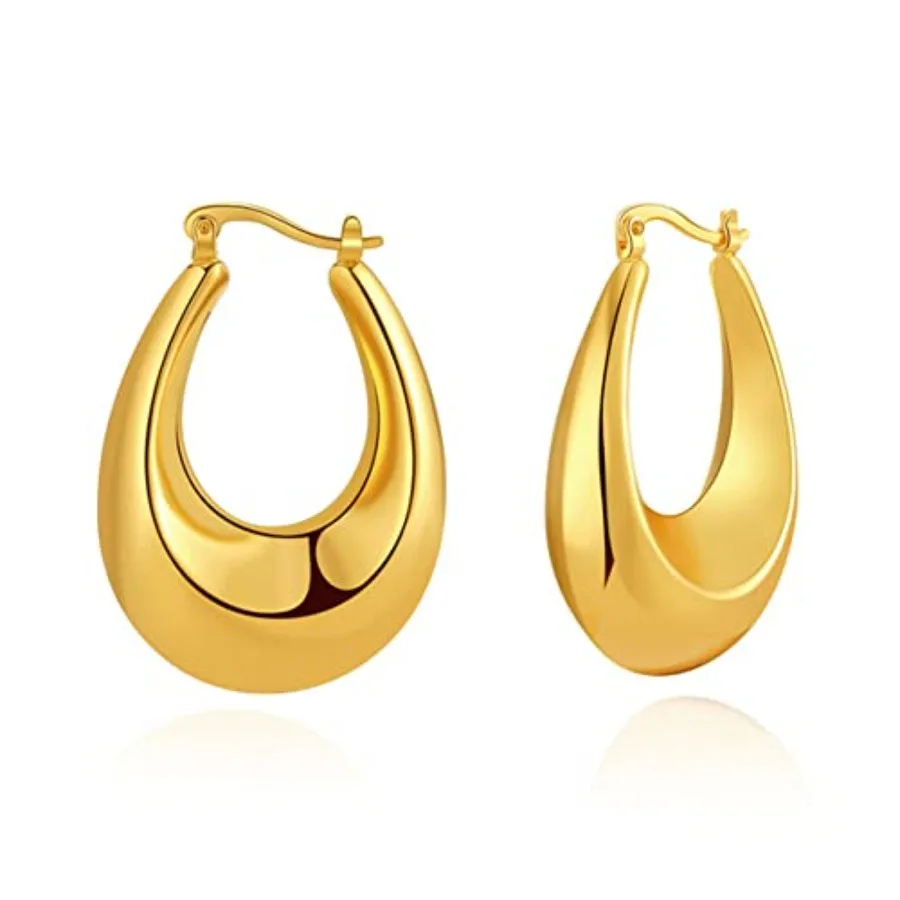 

HEYu Chunky Gold Hoop Earrings - 18K Plated, Lightweight, Hypoallergenic Hoops - Minimalist Women's Jewelry - Birthday and