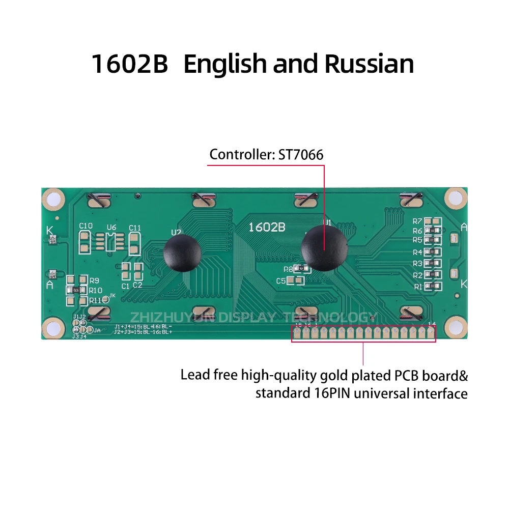 Imagem -02 - Controlador de Módulo de Tela Lcd Módulo de Exibição de Personagem Filme Cinzento Personagens Negros Inglês e Russo Lcm1602b St7066