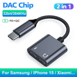 2-In-1 USB C To AUX Cable Adapter Type C 3.5mm AUX Earphone Converter DAC Chip PD QC Charging For Xiaomi Huawei Samsung iPad Pro