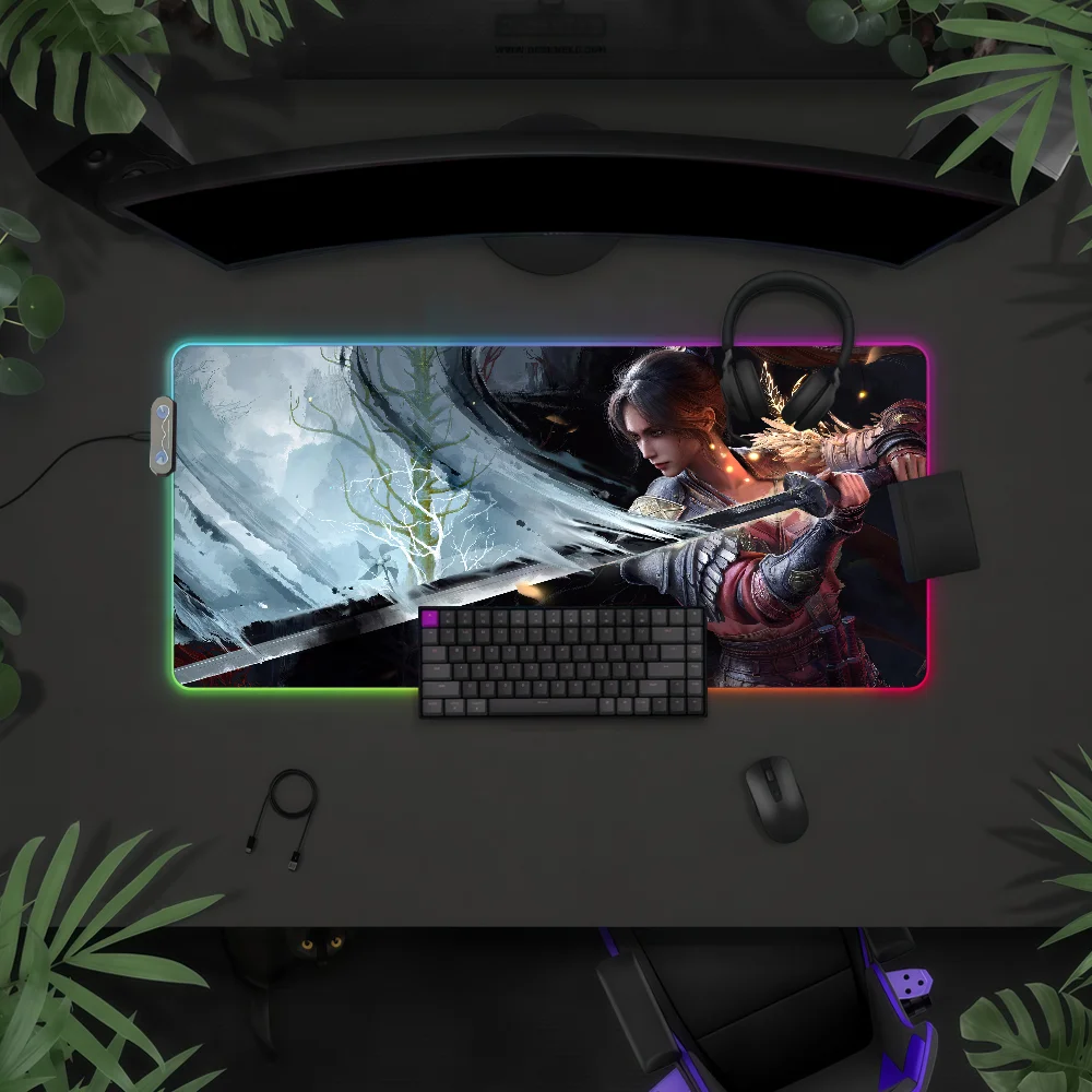 Game W-Wuchang Fallen F-Feathers Mouse Pad RGB LED Light Colorful Game Keyboard Non-slip Cover Desk-mat Surface Waterproof