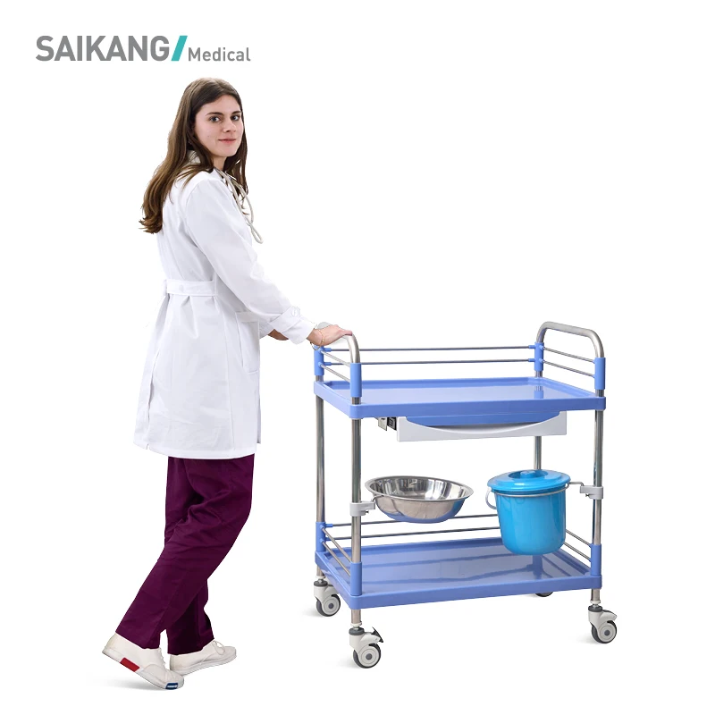 SKR007 Plastic Stainless Steel Multifunction Hospital  Nursing Serve Transport Trolley