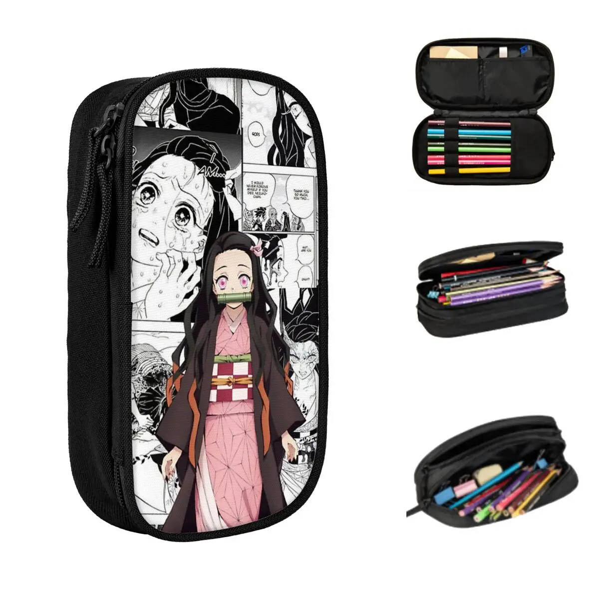 أنيمي شيطان القاتل كامادو تانجيرو مقلمة سعة كبيرة أكياس القلم صندوق القلم قلم رصاص الحقيبة لصبي فتاة الطلاب مكتب المدرسة