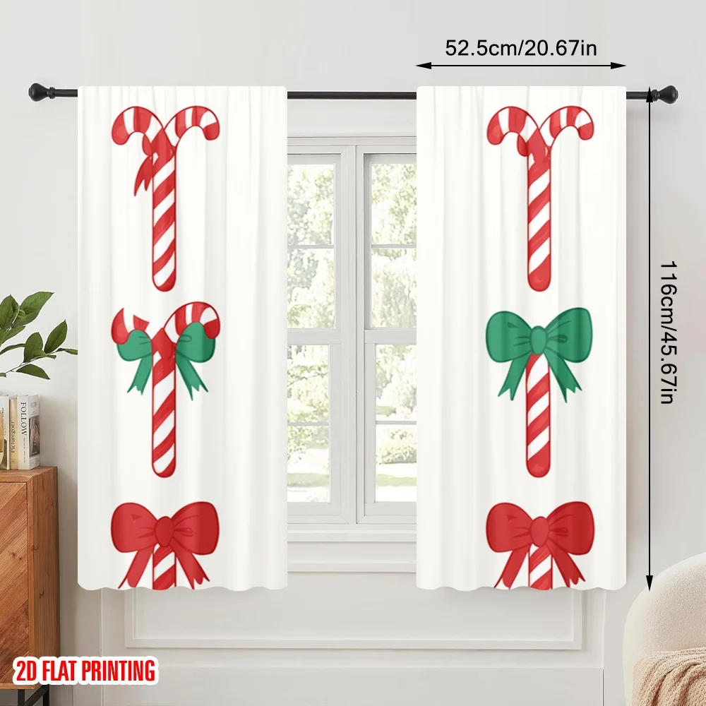 2pcs,2D plane printing Curtain Fabric Candy Cane Hearts (2) Versatile 100% Polyester (without rod) Decorations For Home for