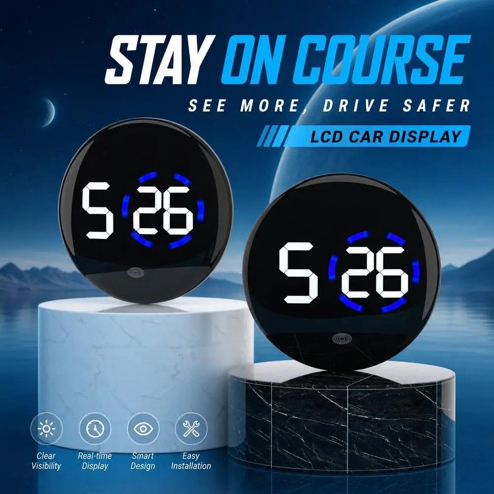 Circular Waterproof Car Electronic Watch Electric Car Display Simple Adhesive Small Clock