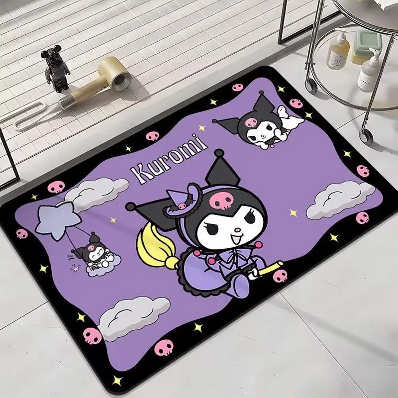 Коврик для ванной Kuromi Magical Witch Tech Fleece, супервпитывающий быстросохнущий коврик, нескользящий коврик для пола в ванной комнате