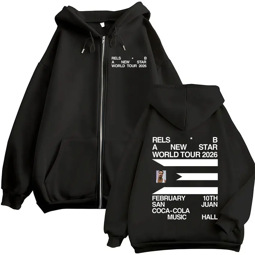 Rapper Rels B A New Star World Tour Merch 2026 Zipper Hoodies Men's Women Fashion Oversized Zip Up Hooded Sweatshirts Streetwear