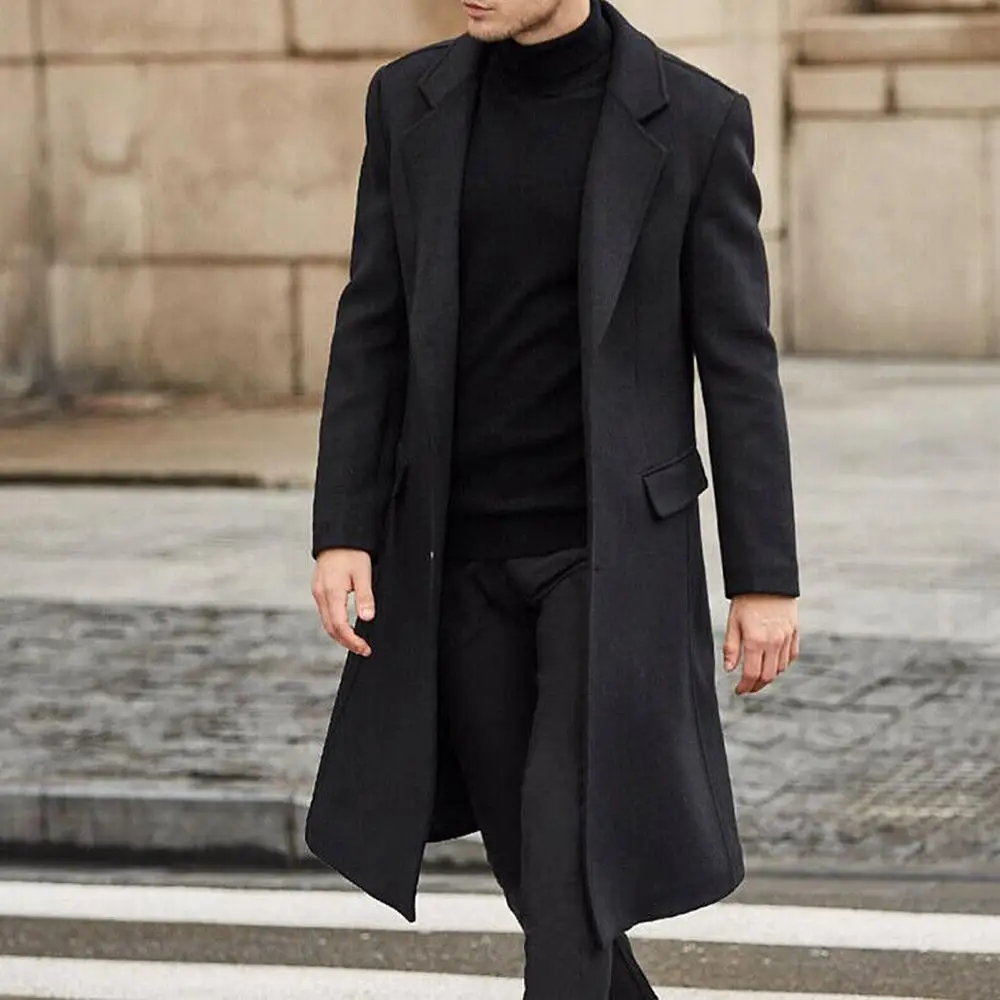 

HOTWinter Men Long Sleeve Buttons Jacket Overcoat Mid-length Trench Coat Jacket