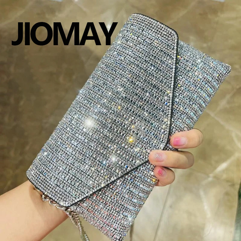 JIOMAY borsa con strass borse a mano per le donne 2024 nuove borse firmate di lusso tendenze moda catena borse per feste in argento