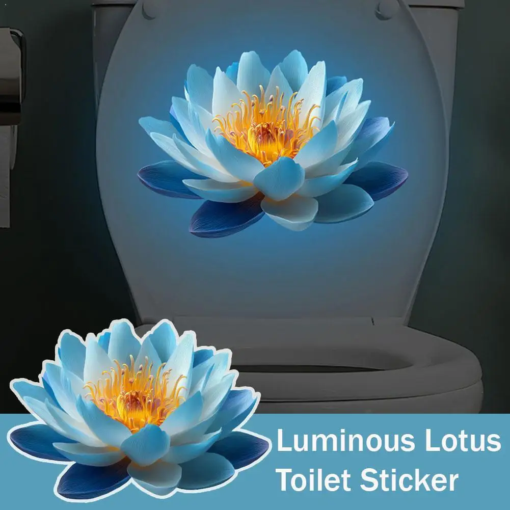 Glow-in-the-Dark Lotus Toilet Sticker Waterproof Luminous Bathroom Wall Decal Self-Adhesive Flower Mural for Home Decoration