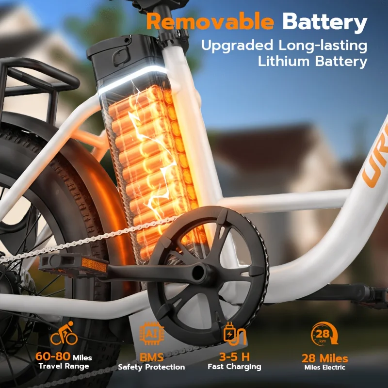 F66 Low-Speed Electric Bicycle, 15.53MPH E-Bike, 500W Peak Motor, 48V13Ah Battery, 20-Inch Fat Tire, Color LCD Display for Urban & Outdoor Riding image 8