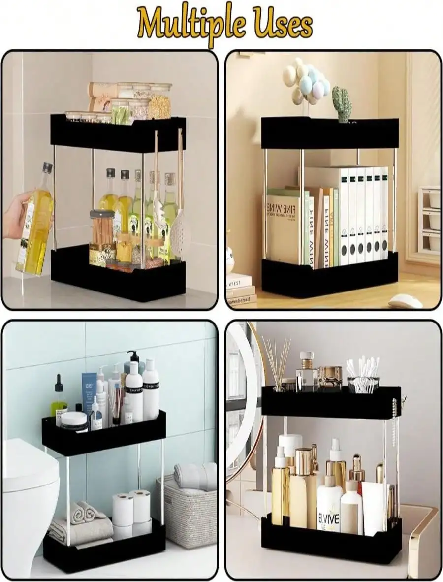 XingyLi Organizer da bagno nero a 2 livelli: vassoio staccabile, per lavello, vanità, camera da letto e cucina