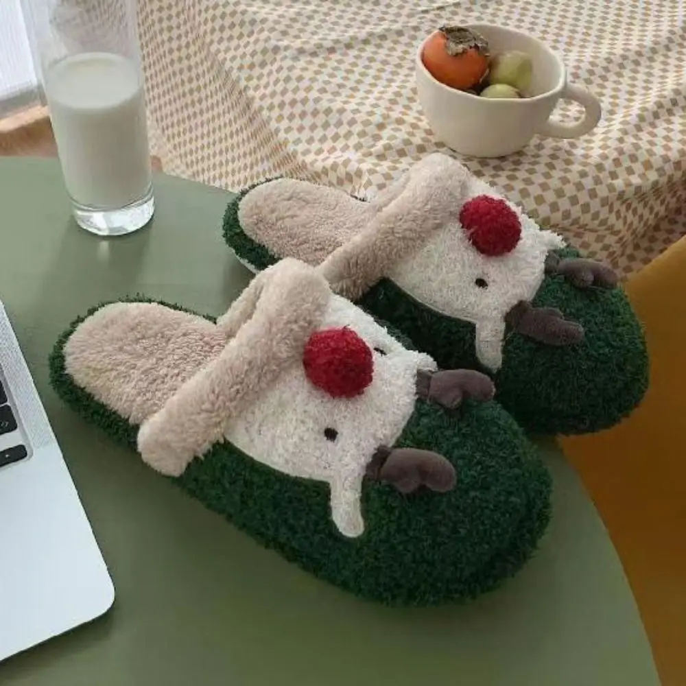 Kawaii Elk Christmas Plush Slippers Anti Slip Fluffy Winter Indoor Slippers Durable Bedroom Home Slippers Women Women