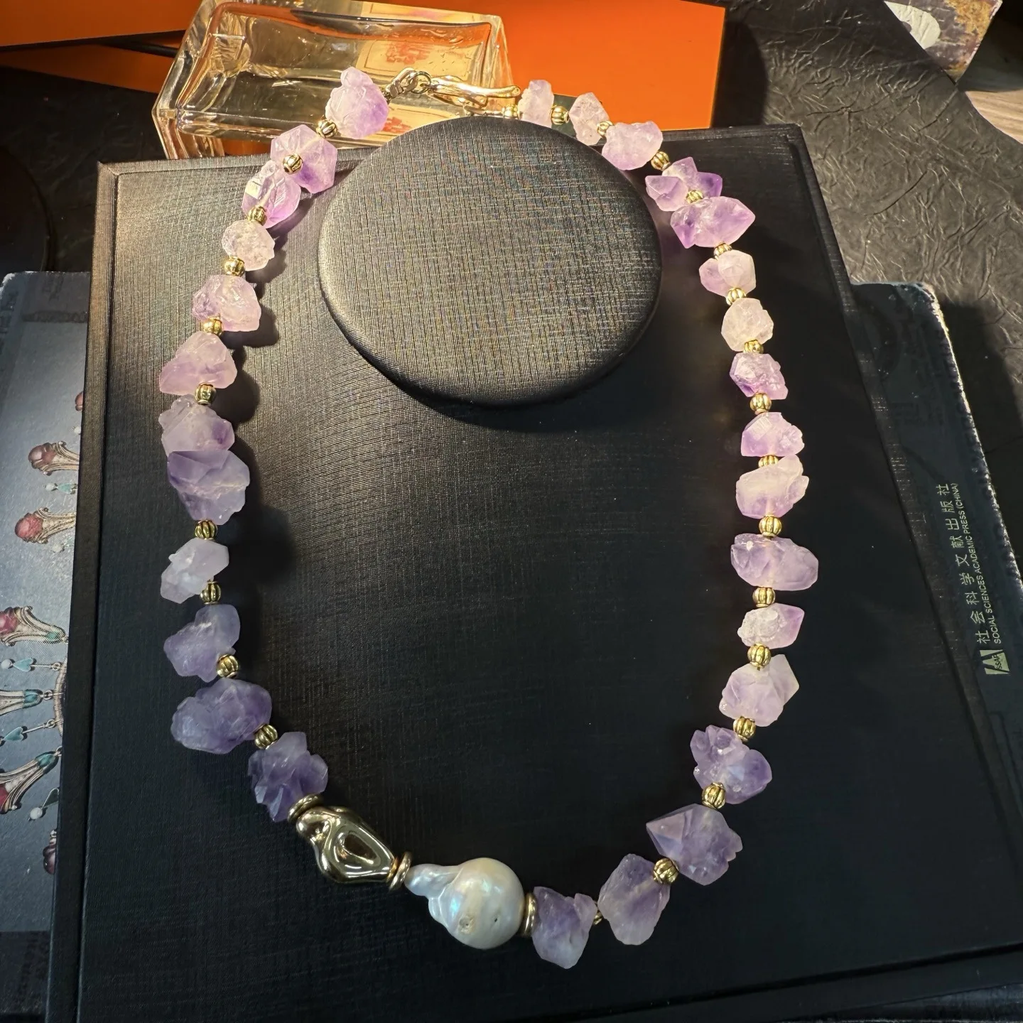 Amethyst prehnite baroque nuggets necklace