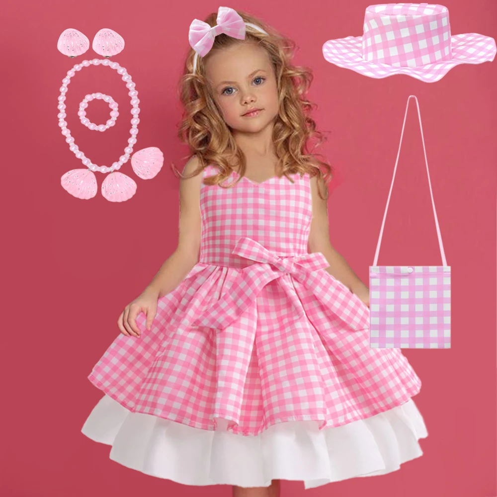 

Movie Plaid Baby Girl Dresses Cosplay Costume Children Pink Halloween Carnival Kids Party Dress For Girls Birthday Gown 2-10 Yrs