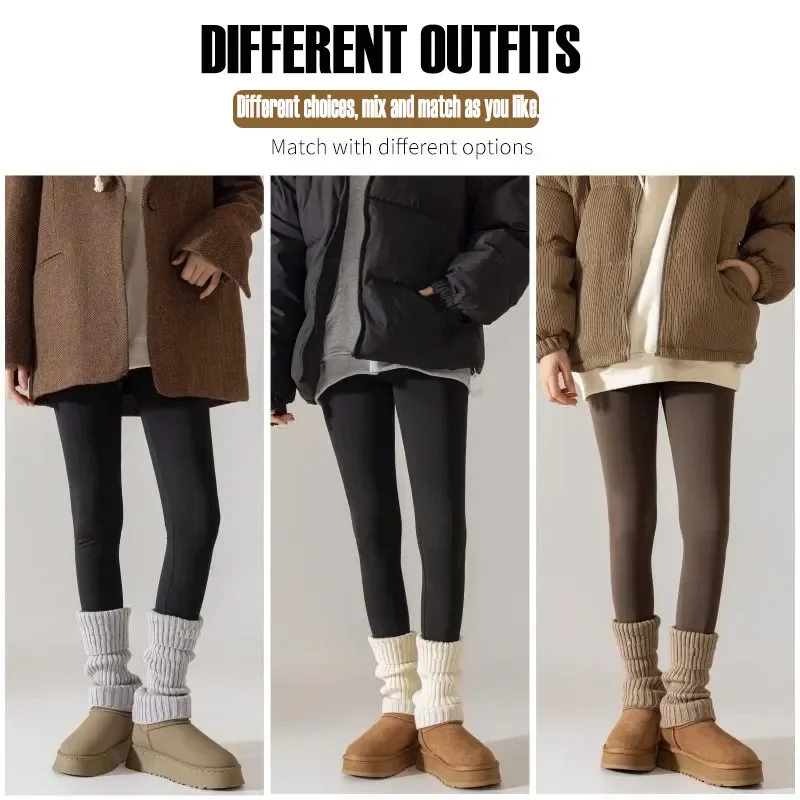 تدفئة الساق النسائية الدافئة - طماق شتوية مضلعة سميكة، خطوط بنية - قابلة للغسل في الغسالة. مناسبة للطقس البارد، واي فاي المرأة #6