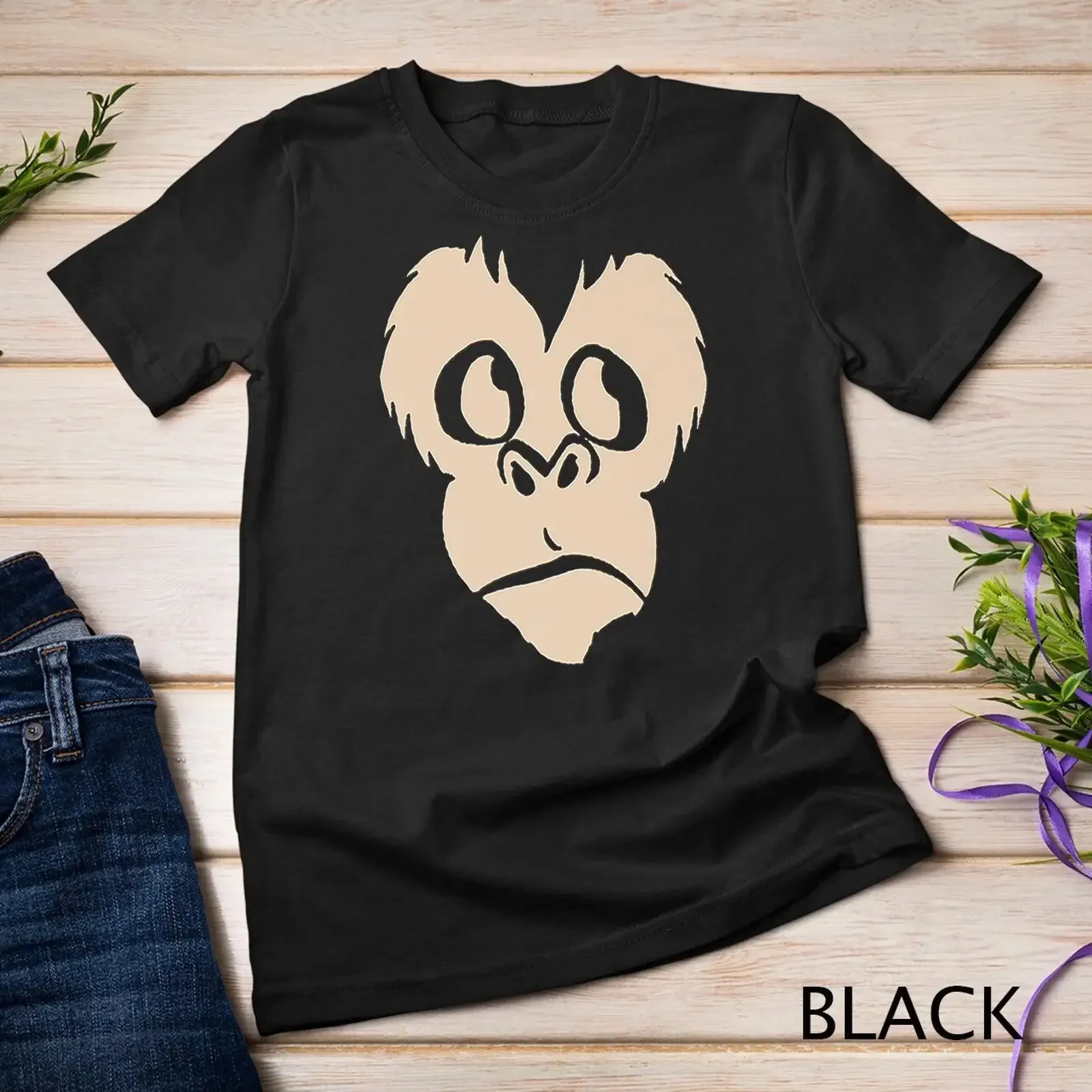 Cute Monkey Face T Shirt Ape Gorilla Primate Chimpanzee  vintage Washed Stretched fashion Unisex Breathable graphic