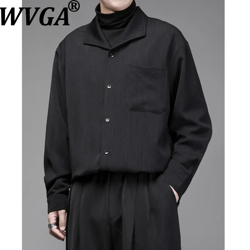 WVGA Autumn New Men Tide Dark Pattern Turn-Down Collar Long Sleeve Shirts Niche Chic Casual Straight Pants Two Pieces Set W19056
