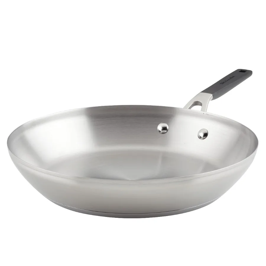 

Stainless Steel 12 Inch Induction Frying Pan Metal Utensil and Dishwasher Safe Brushed Stainless Steel