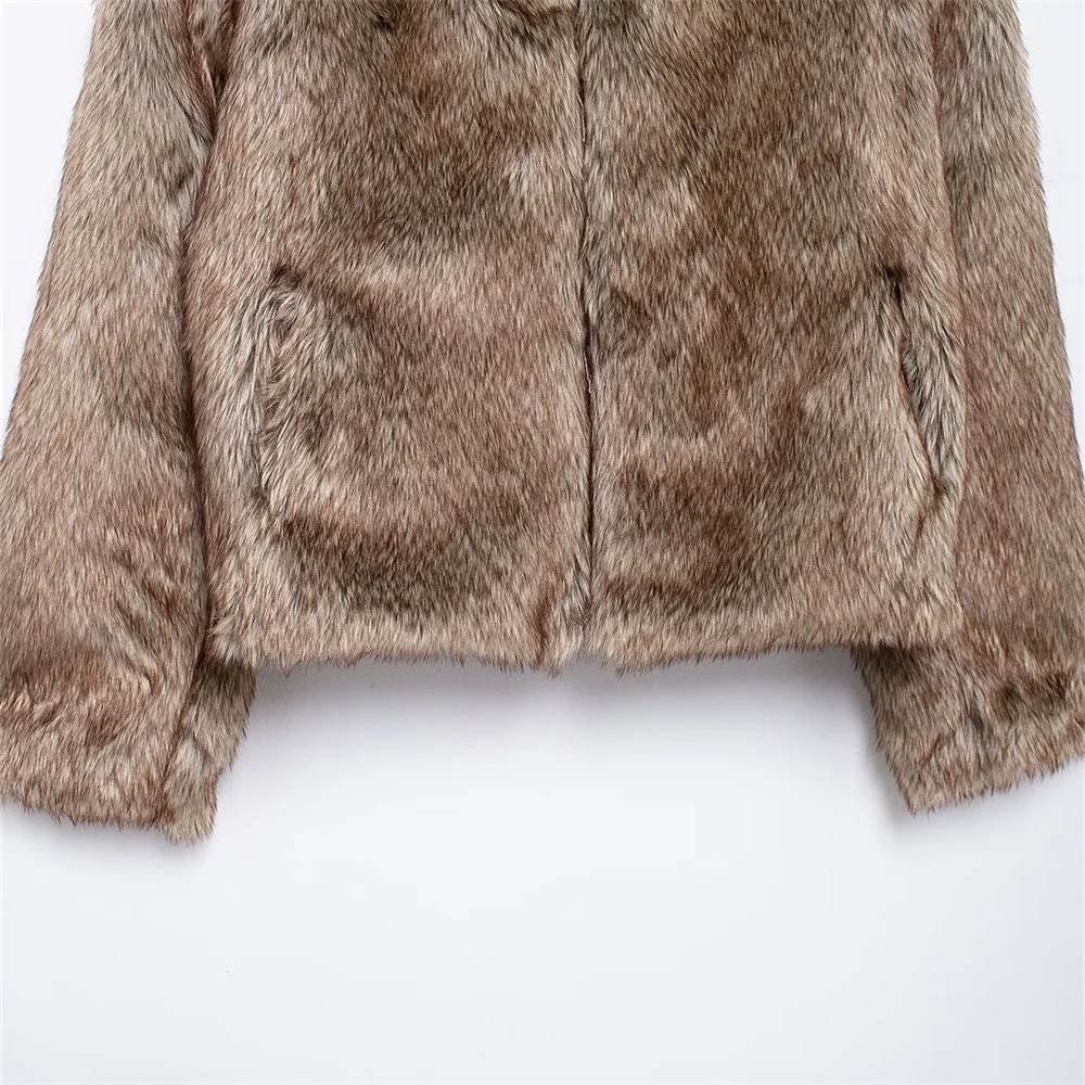 women's pocket decoration warm zipper style fur jacket autumn and winter new item lapel long sleeved loose jacket