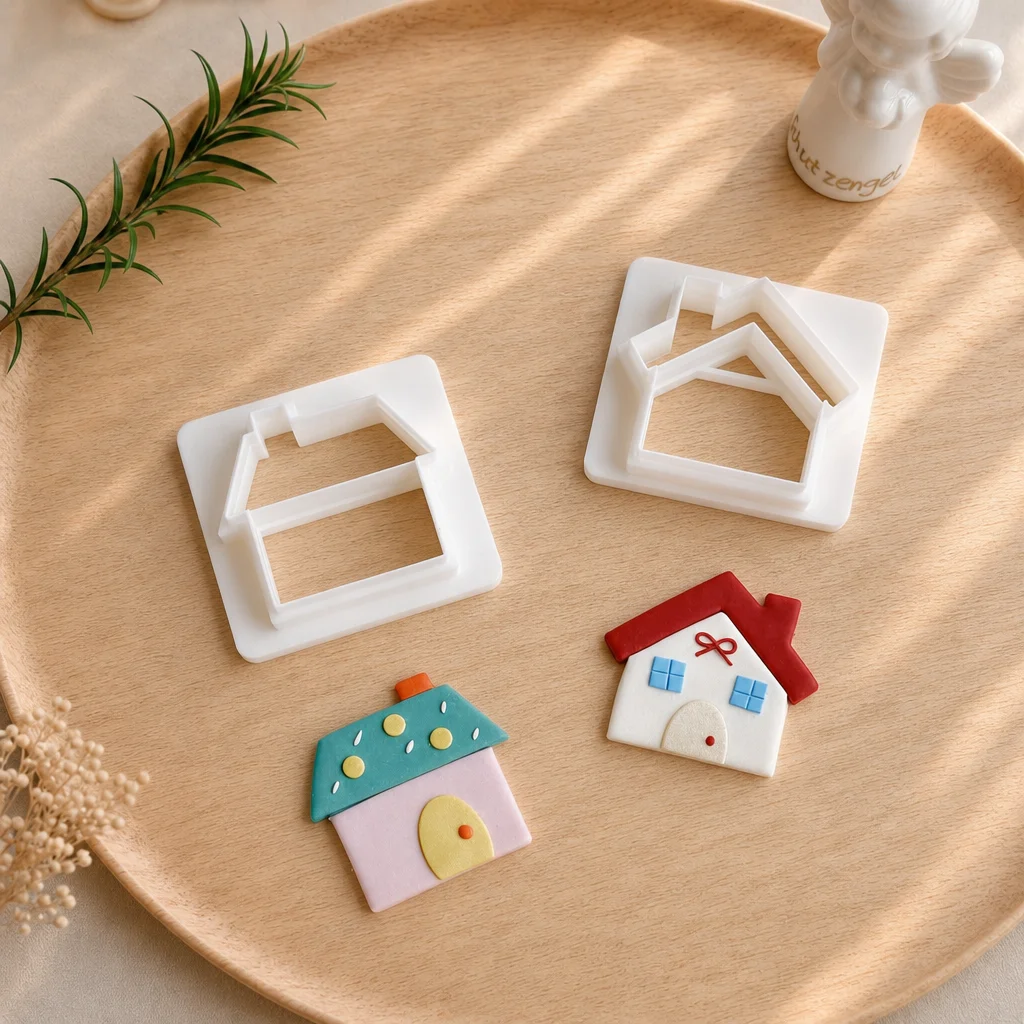 2pcs Jewelry Making Kit Cute House Soft Pottery Polymer Clay Cutter Home Shaped Earring Brooches Fridge Magnets DIY Mold Tools